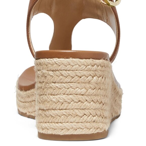 Michael Kors Laney Thong Saffiano Leather Espadrille Sandals Wedges in Luggage - Picture 4 of 7